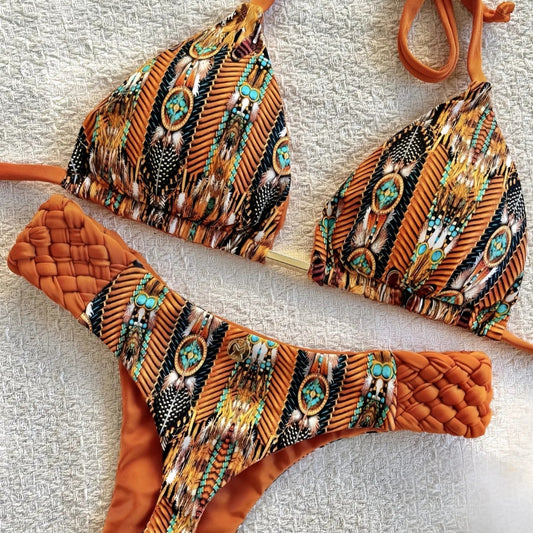 RUOTONSEPT Print Halter Mini Thong High Cut Bikini Female Swimsuit Women Swimwear Two-pieces Bikini set Bather Bathing Suit Swim