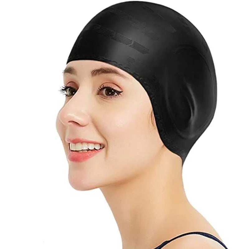 DIZETION Waterproof Swimming Cap High Elasticity Ears Protection Large Silicone Diving Cap for Enhanced Comfort and Durability