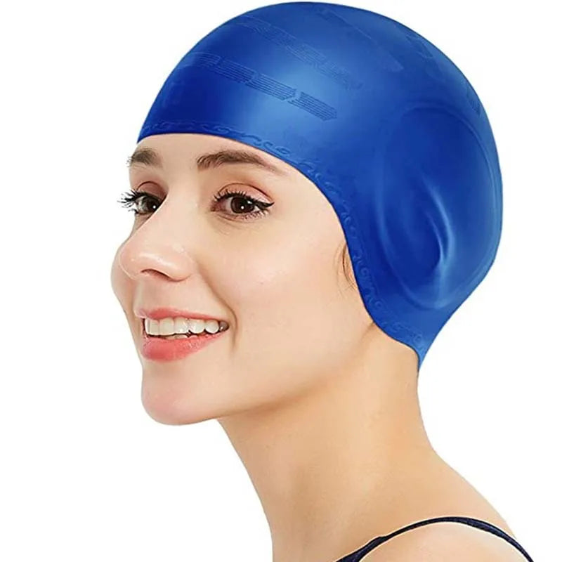 DIZETION Waterproof Swimming Cap High Elasticity Ears Protection Large Silicone Diving Cap for Enhanced Comfort and Durability