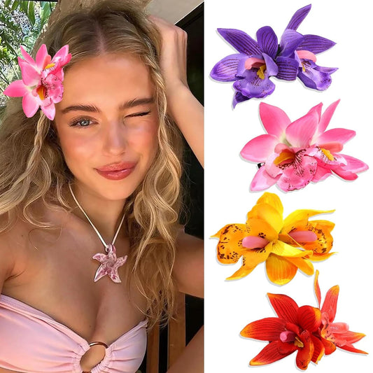 1PC/4PCS Hawaiian artificail orchid hair clip summer beach hair decoration bohemian flower hair accessory for women and girls